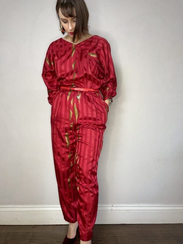 Red and Gold Striped Asymmetric Jumpsuit UK 10-12