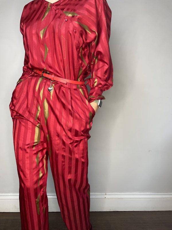 Red and Gold Striped Asymmetric Jumpsuit UK 10-12 5