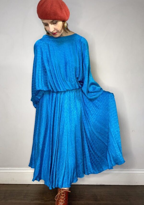 Sky Blue 80s Batwing Dress UK 12-18 - Image 4