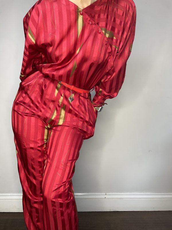 Red and Gold Striped Asymmetric Jumpsuit UK 10-12 3