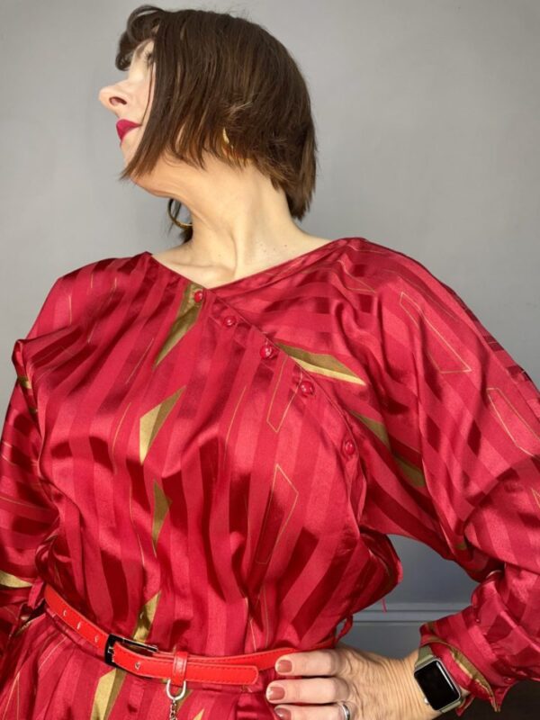 Red and Gold Striped Asymmetric Jumpsuit UK 10-12 - Image 2