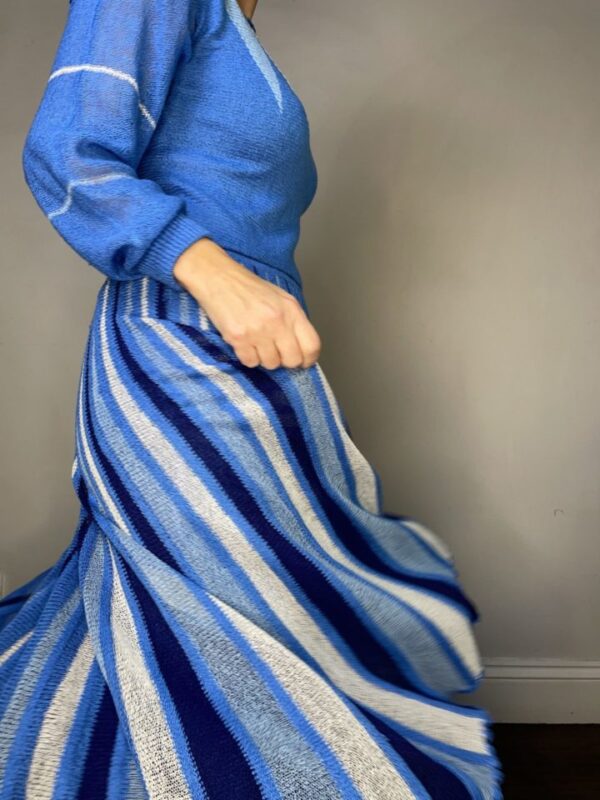 Pleated Knitted Blue and White Dress UK Size 10 - Image 6