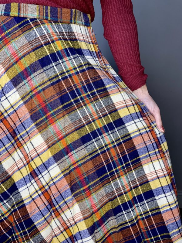 Tartan Pleated Maxi Skirt UK 10 5