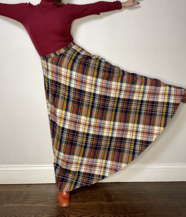 Tartan Pleated Maxi Skirt UK 10 4
