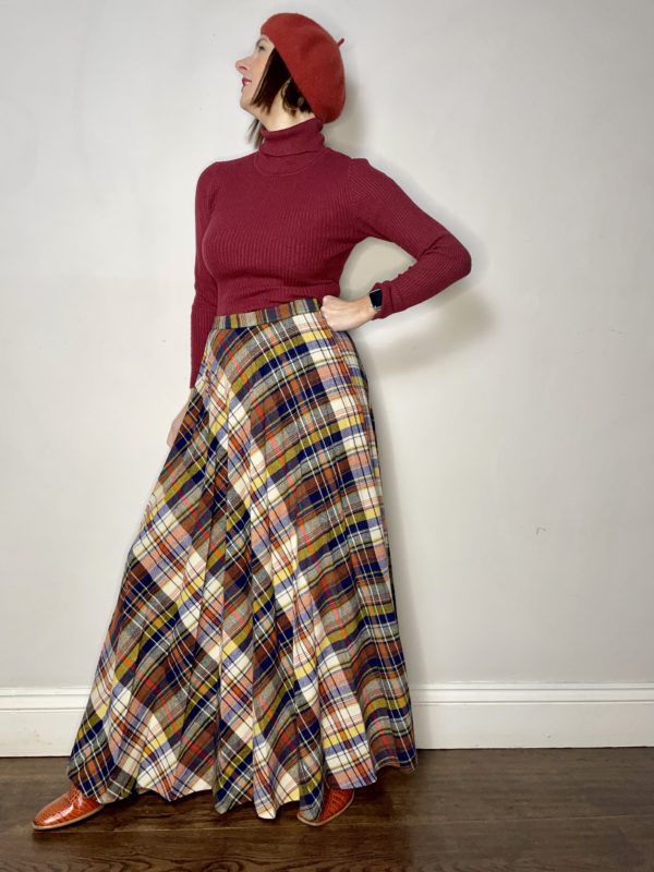 Tartan Pleated Maxi Skirt UK 10 3