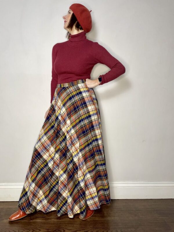 Tartan Pleated Maxi Skirt UK 10