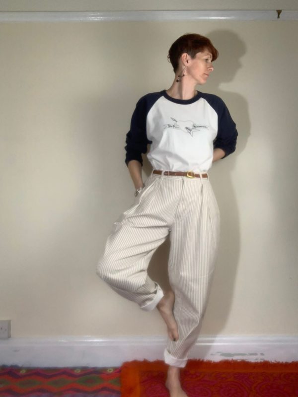 Light Brown Stripy Trousers UK 10-12 2