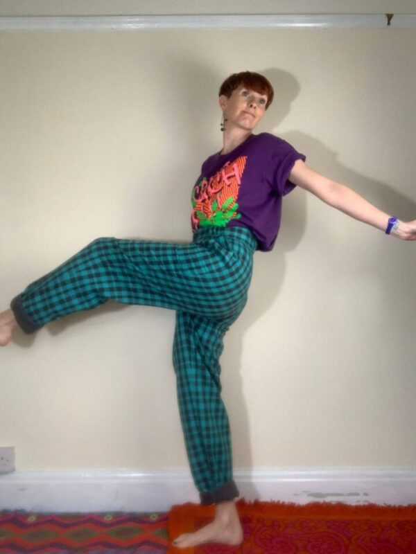 Green Checked High Waisted Trousers UK 10 - Image 2