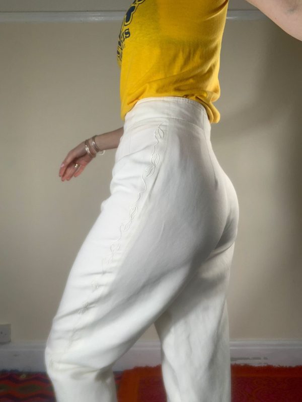 White Embroidered Detail Trousers UK 8-10 3