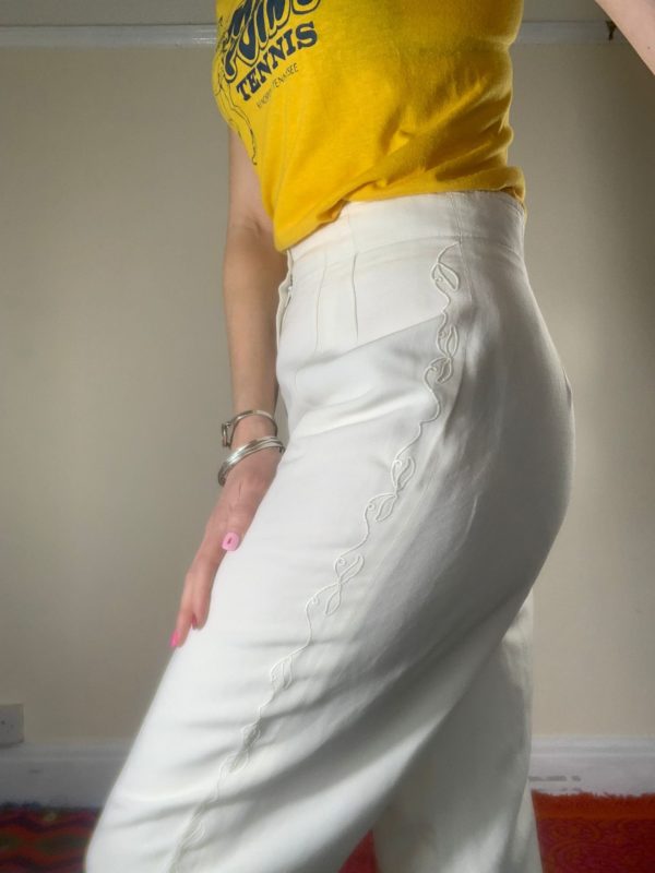 White Embroidered Detail Trousers UK 8-10 6