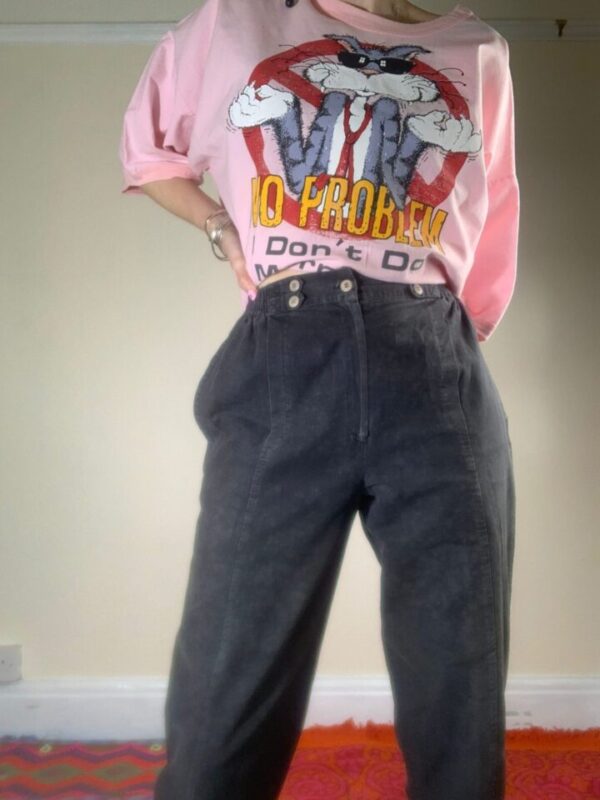 Black Cropped Elasticated Trousers UK 8-10
