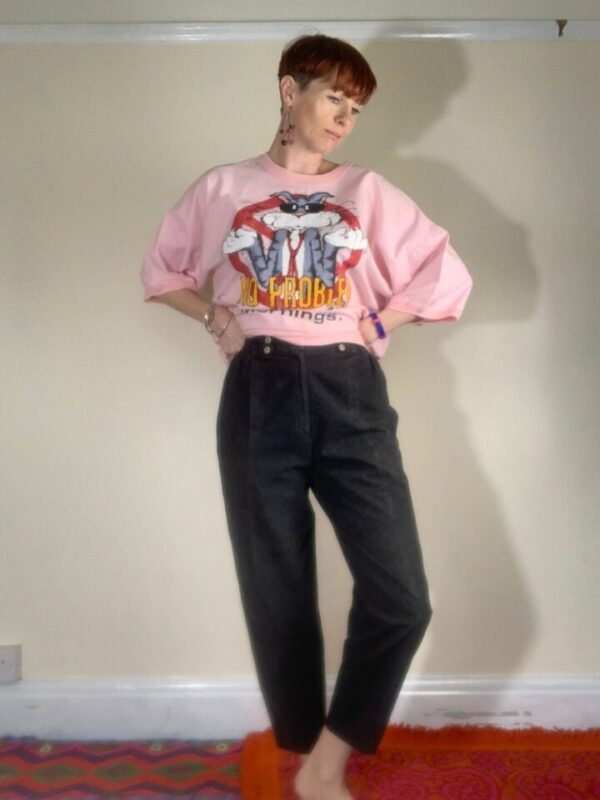 Black Cropped Elasticated Trousers UK 8-10 - Image 4