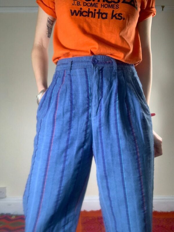 High Waisted Blue Stripy Trousers UK 8-10 - Image 3