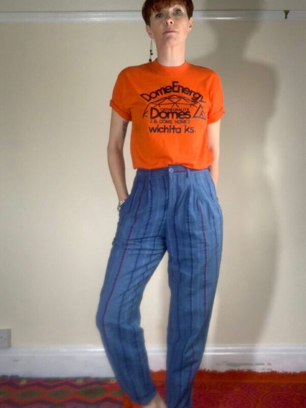 High Waisted Blue Stripy Trousers UK 8-10 - Image 4