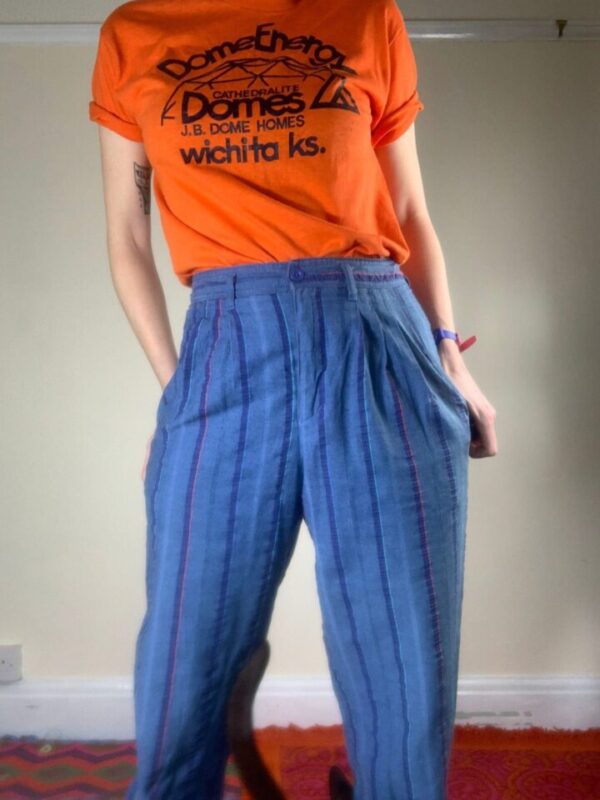 High Waisted Blue Stripy Trousers UK 8-10