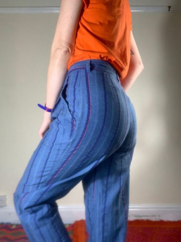 High Waisted Blue Stripy Trousers UK 8-10 - Image 2