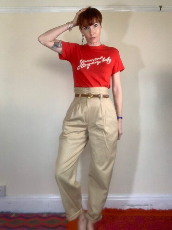 Beige Super High Waisted Trousers UK 8-10 - Image 2
