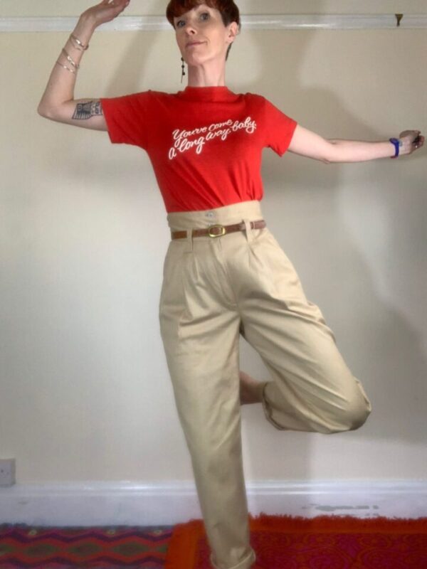 Beige Super High Waisted Trousers UK 8-10 - Image 4