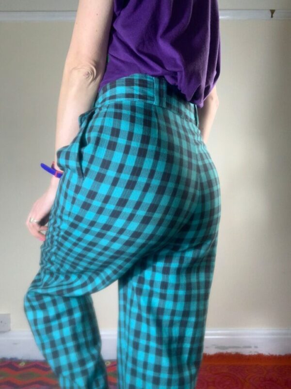 Green Checked High Waisted Trousers UK 10 - Image 4