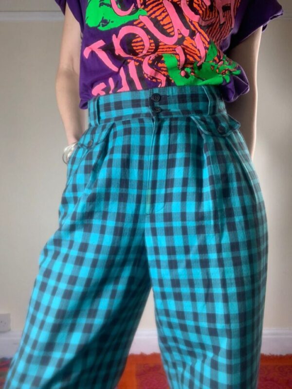 Green Checked High Waisted Trousers UK 10
