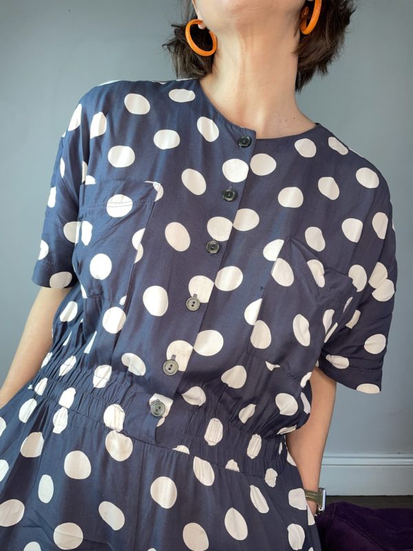 Navy Blue and White Polka Dot Playsuit 4