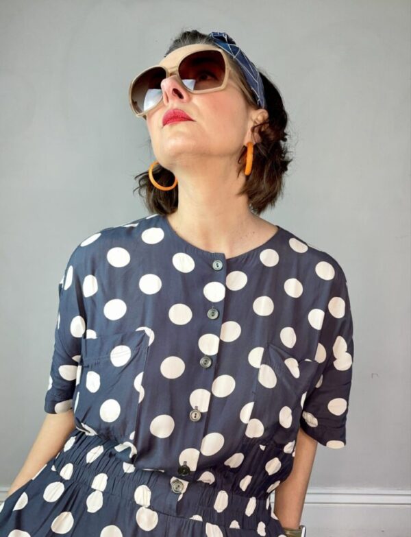 Navy Blue and White Polka Dot Playsuit - Image 2