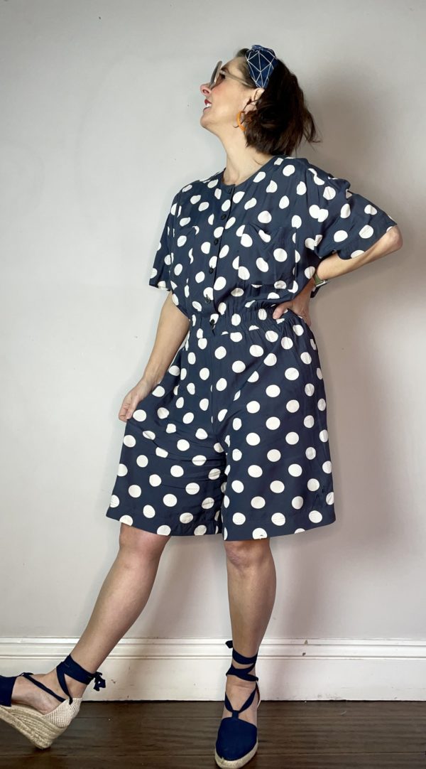 Navy Blue and White Polka Dot Playsuit 1