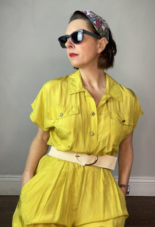 Chartreuse Silk Playsuit UK 10 - Image 3
