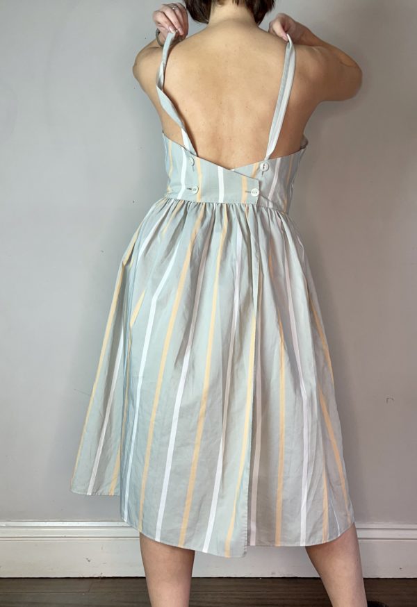 Lovely Grey and Yellow Striped Dress Button Detail Dress UK 12 4