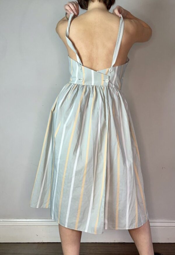 Lovely Grey and Yellow Striped Dress Button Detail Dress UK 12 - Image 4