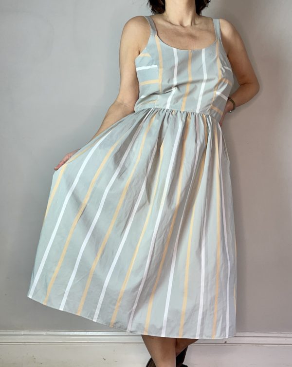 Lovely Grey and Yellow Striped Dress Button Detail Dress UK 12 2