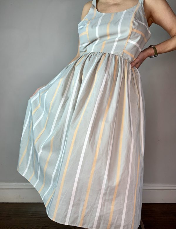 Lovely Grey and Yellow Striped Dress Button Detail Dress UK 12 5