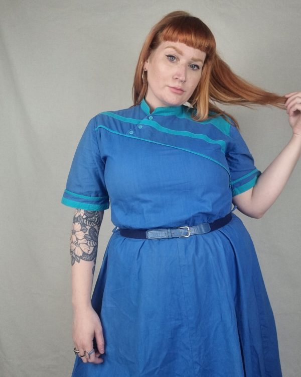 Blue and Turquoise Cotton Dress UK 16-18 1