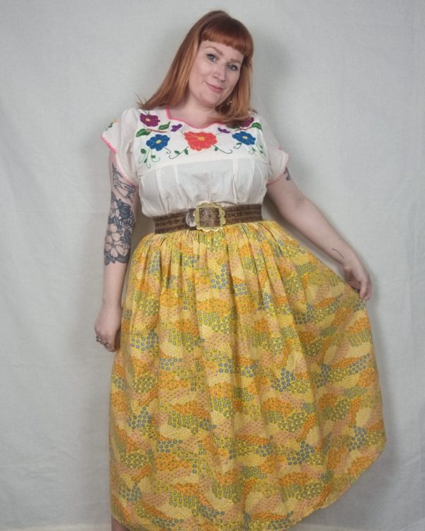 Handmade Vintage Yellow Floral Skirt UK 18-24 2
