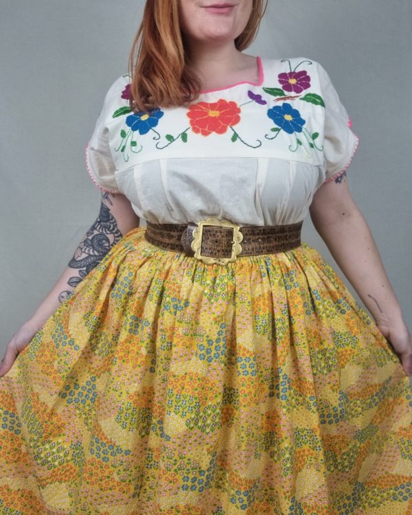 Handmade Vintage Yellow Floral Skirt UK 18-24 1