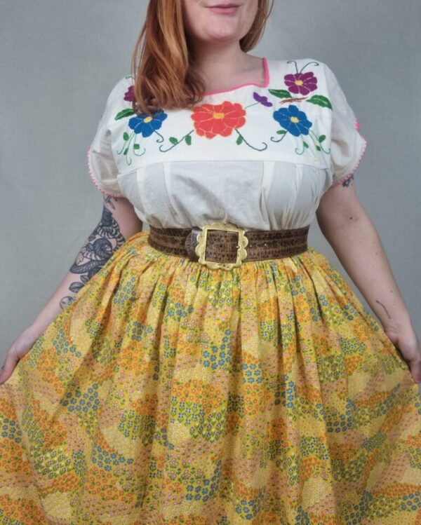 Handmade Vintage Yellow Floral Skirt UK 18-24