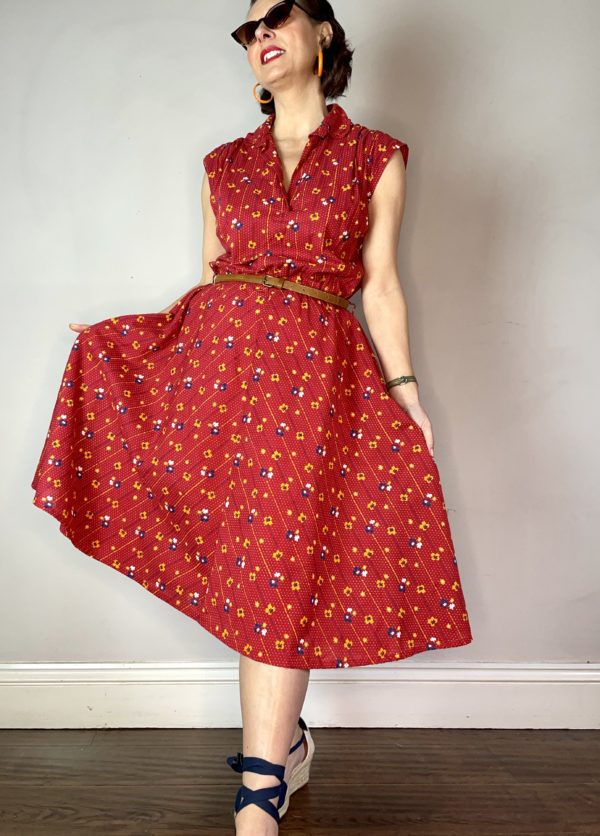 Red Patterned Mid Length Sun Dress uk 16-18 1