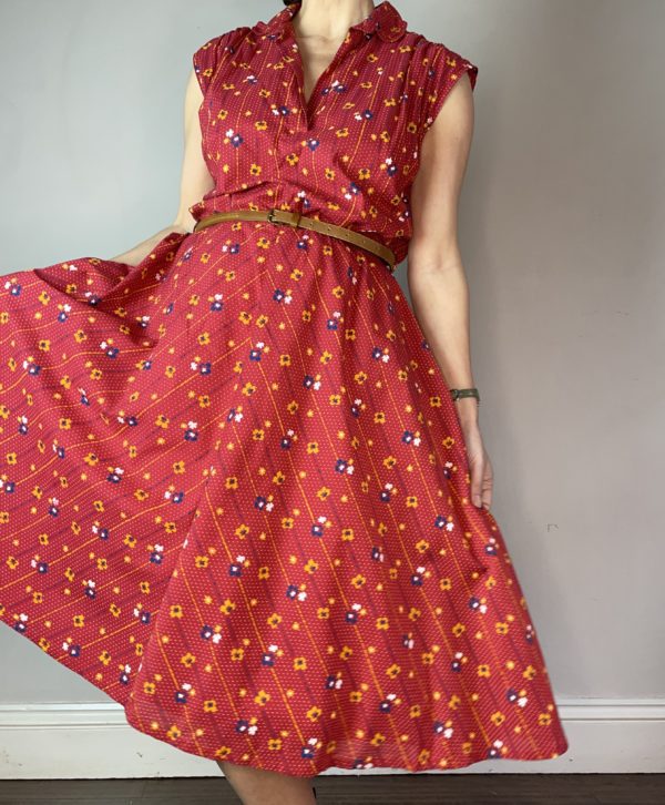 Red Patterned Mid Length Sun Dress uk 16-18 2
