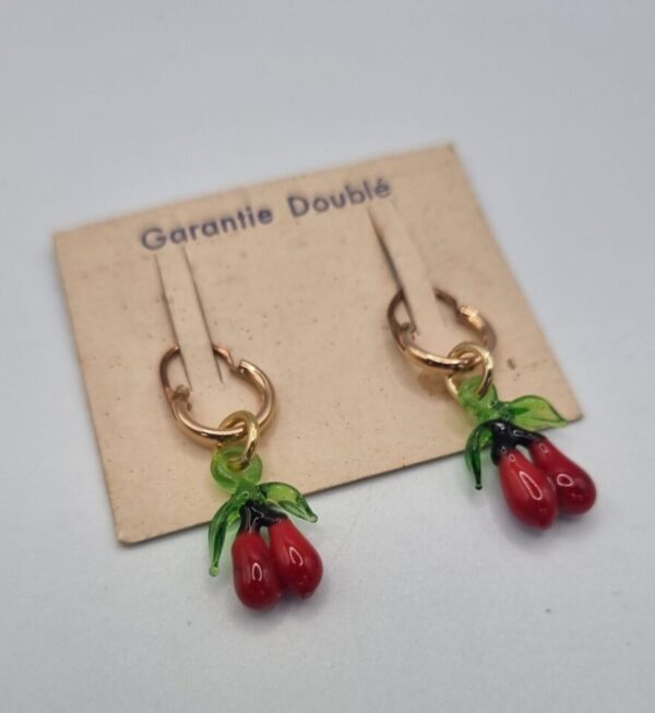 Vintage lampwork glass cherry hoop earrings - Image 2