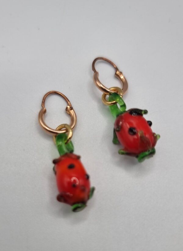 Vintage glass dragonfruit charm hoop earrings 4