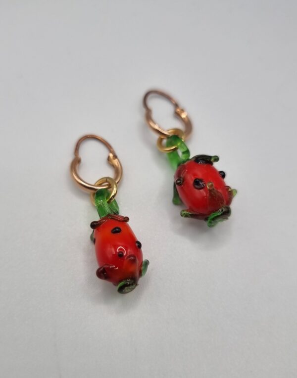 Vintage glass dragonfruit charm hoop earrings 1