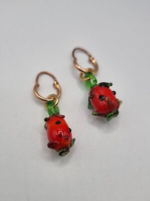Vintage glass dragonfruit charm hoop earrings