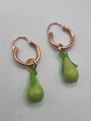 Vintage glass lampwork pear charm hoop earrings
