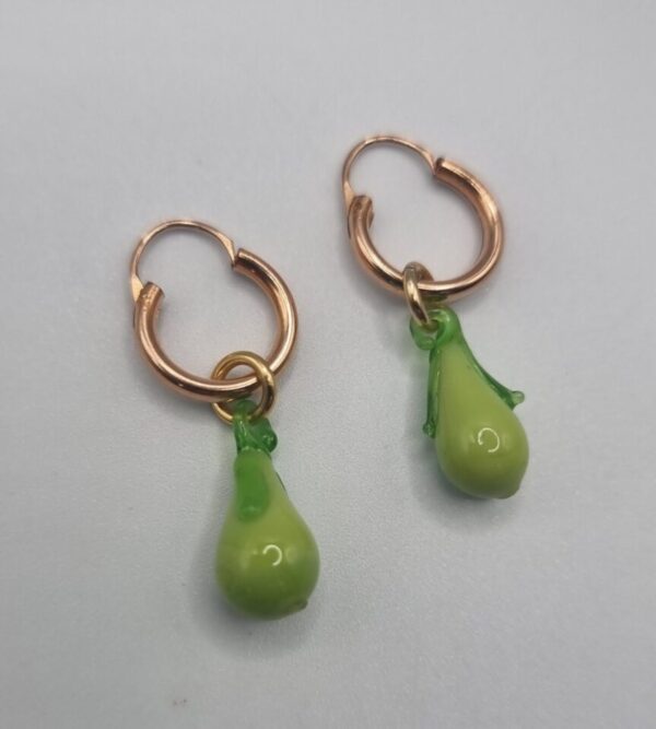 Vintage glass lampwork pear charm hoop earrings