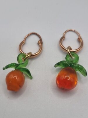 Vintage glass lampwork orange charm hoop earrings