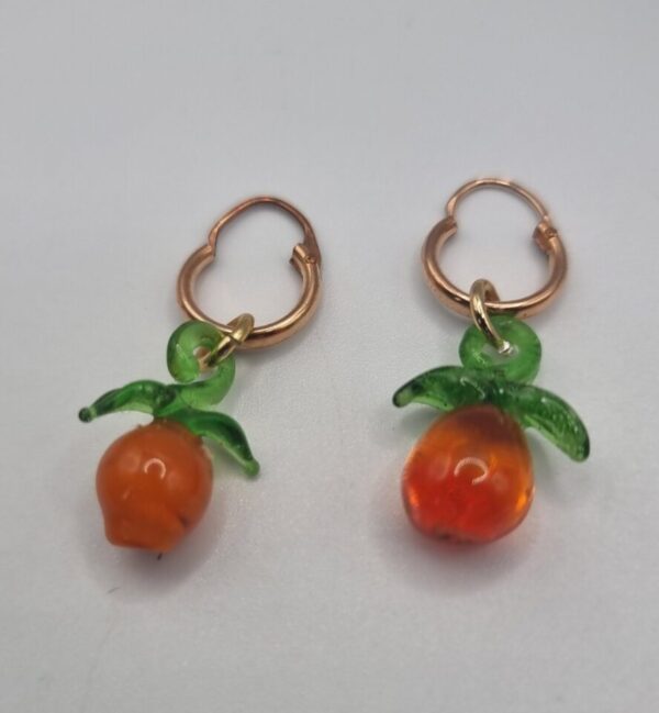 Vintage glass lampwork orange charm hoop earrings