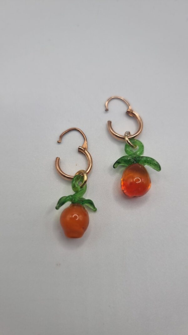Vintage glass lampwork orange charm hoop earrings 3