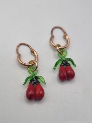 Vintage lampwork glass cherry hoop earrings