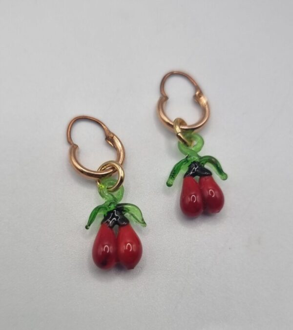 Vintage lampwork glass cherry hoop earrings