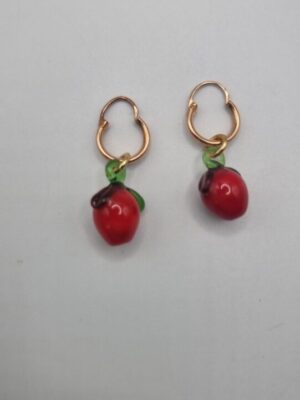 Vintage glass lampwork apple charm hoop earrings